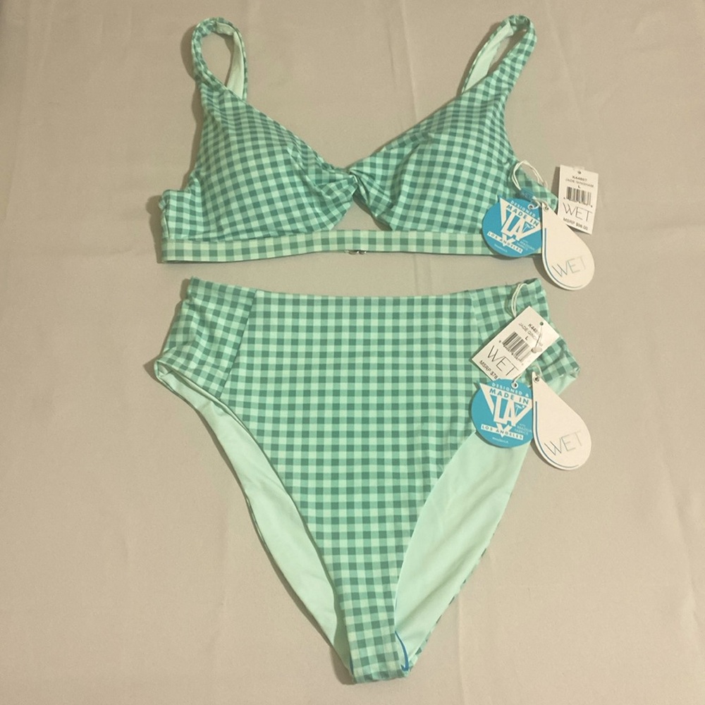 WET Women's Jade Gingham Checkered Bikini Set Size L